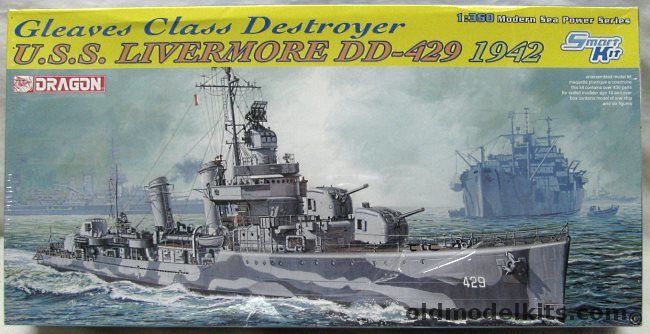 Dragon 1/350 USS Livermore DD429 1942 Gleaves Class Destroyer - Smart Kit, 1027 plastic model kit